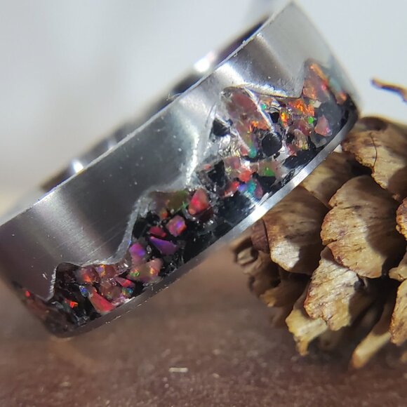 "Volcano Ridge" Ring with Red Opal & Black Torumaline - Picture 3 of 9